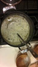 leek and potato soup in the pot